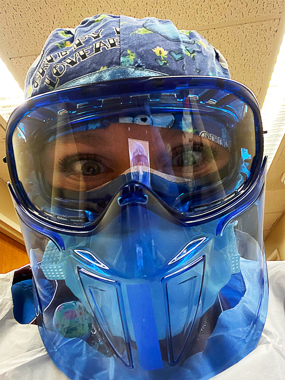 ICU Shift: Daughter With Face Shield and Three Layers of Masks After Riots Protests A Month Later - The Virus (click to enlarge image) ICU Shift: Daughter With Face Shield and Three Layers of Masks After Riots Protests A Month Later - The Virus